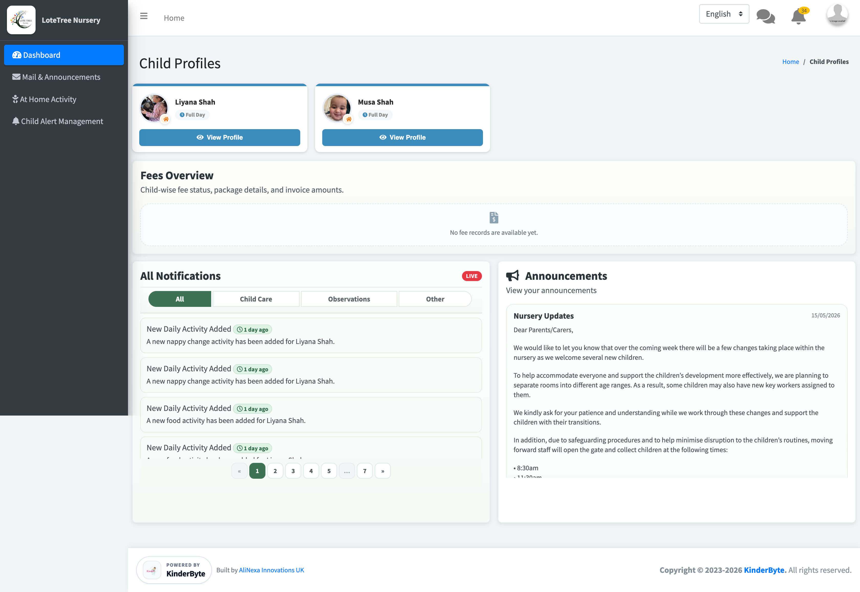 KinderByte parent module screenshot